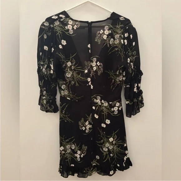 NWOT Reformation Lauralei Black Ruffled Puff Sleeve Veuve Floral Mini Dress 4 XS - Picture 8 of 13